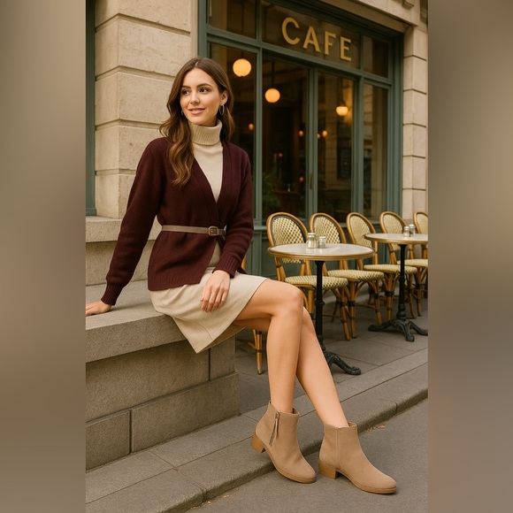 White Mountain Taupe Suede Ankle Boots | Size 7.5 NIB | Side Zip Block Heel - Picture 2 of 13